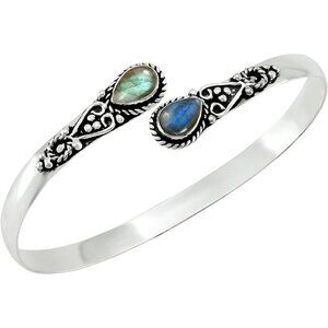 Labradorite Pear Shape Natural Gemstones Bangle Handmade Cuff Bracelet